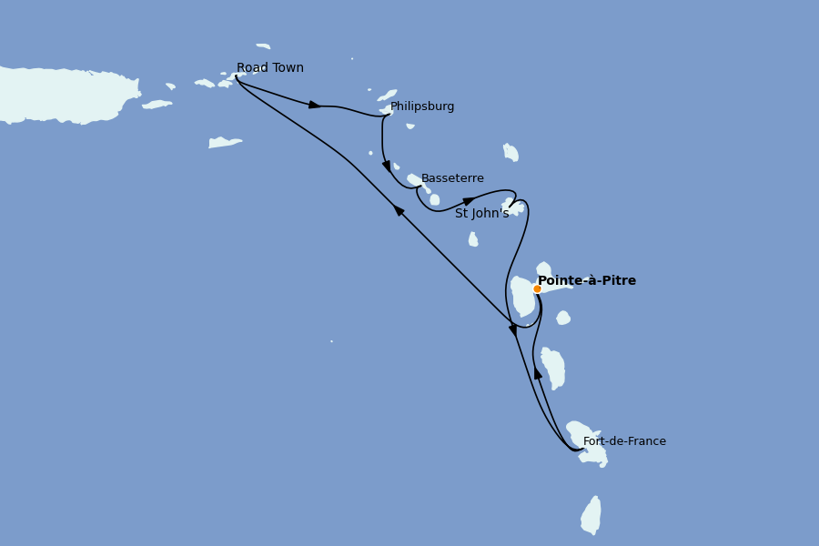 Itinéraire de la croisière Caraïbes de l'Est (Antilles) 7 jours à bord du MSC Virtuosa