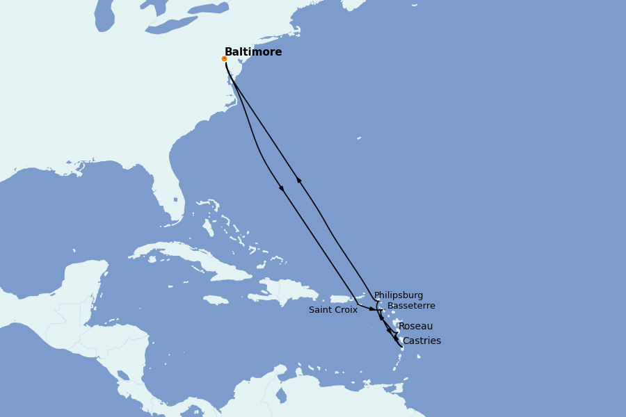 Itinerario del crucero Caribe del Este (Antillas) 12 días a bordo del Vision of the Seas