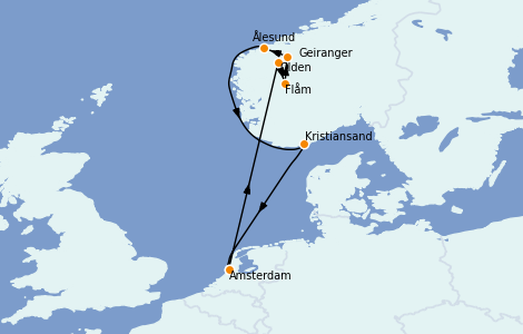 Itinéraire de la croisière Fjords & Norvège 9 jours à bord du Jewel of the Seas
