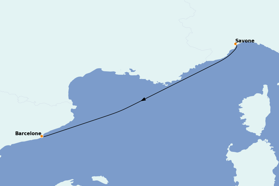 Itinéraire de la croisière Méditerranée Occidentale 2 jours à bord du Costa Diadema