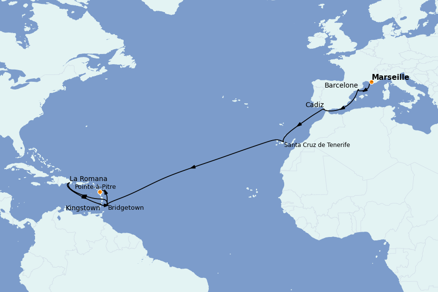 Itinéraire de la croisière Méditerranée Occidentale 18 jours à bord du Costa Pacifica