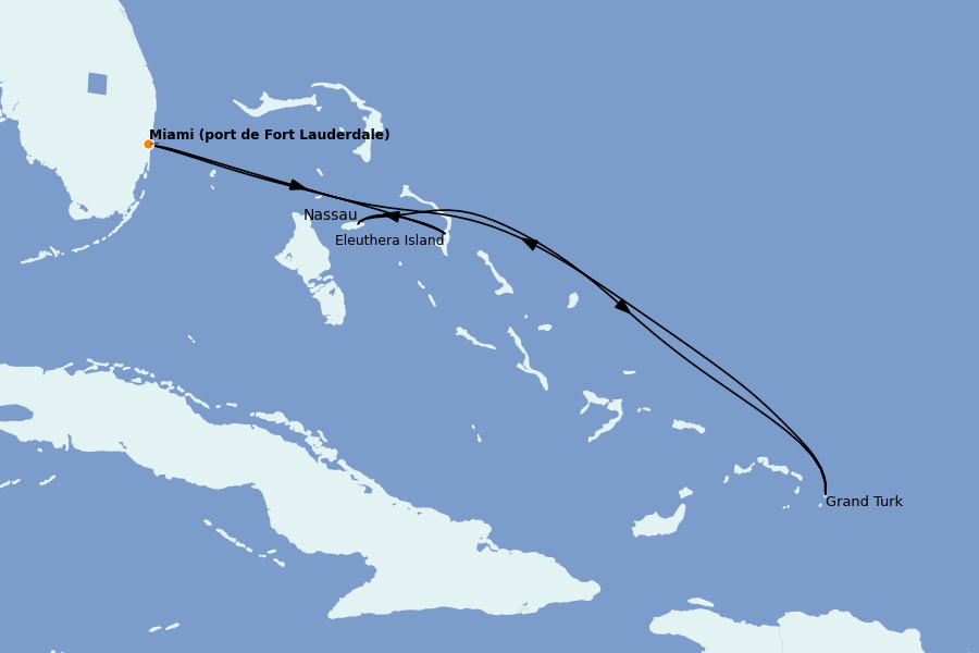Itinéraire de la croisière Bahamas 6 jours à bord du Regal Princess