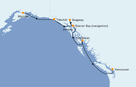 Itinéraire de la croisière Alaska 7 jours à bord du Royal Princess