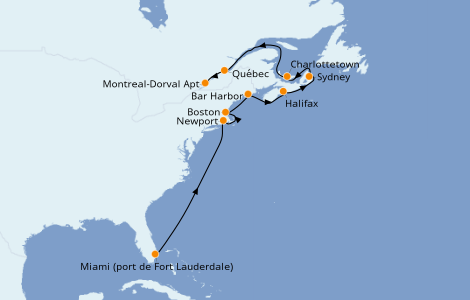 Itinéraire de la croisière Canada 11 jours à bord du Ms Zaandam
