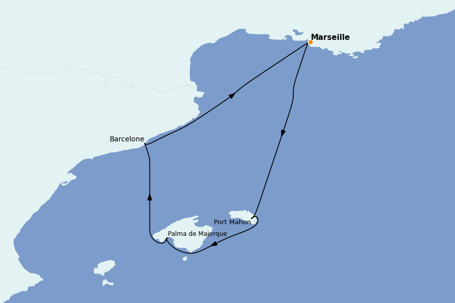 Itinéraire de la croisière Méditerranée Occidentale 4 jours à bord du Renaissance