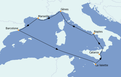 Itinéraire de la croisière Méditerranée 7 jours à bord du Costa Luminosa