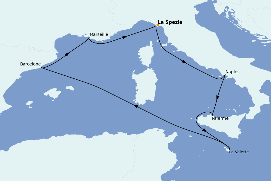 Itinéraire de la croisière Méditerranée Occidentale 7 jours à bord du MSC Magnifica