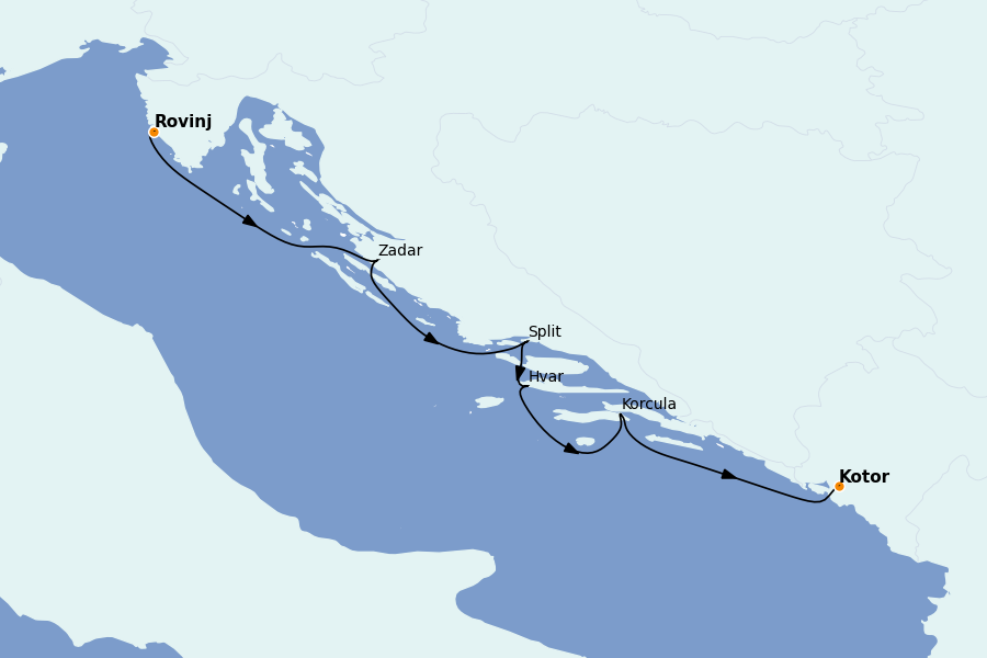 Itinéraire de la croisière Grèce & Adriatique 7 jours à bord du L'Austral