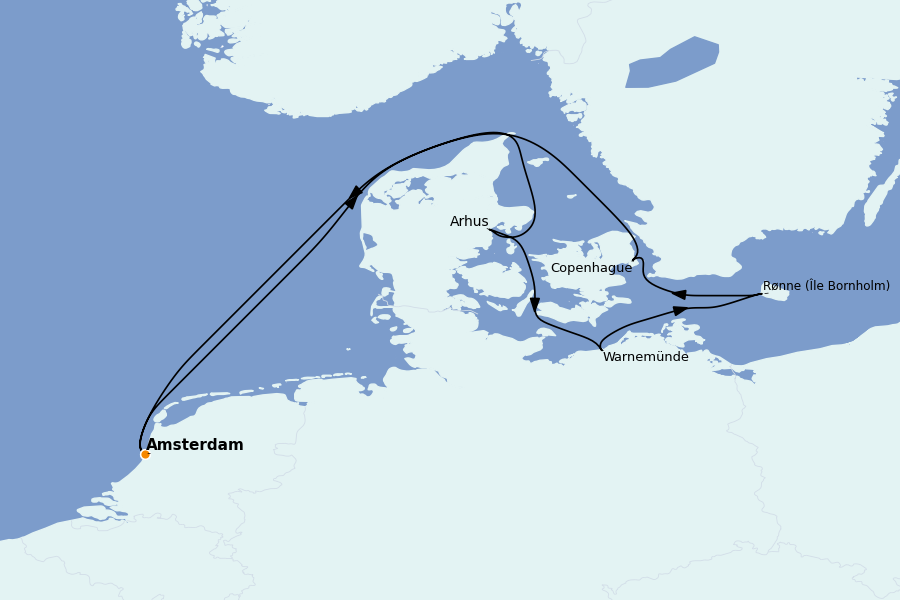 Itinéraire de la croisière Mer Baltique - Russie - Mer du Nord 7 jours à bord du Ms Zuiderdam