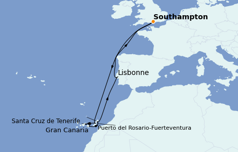 Itinéraire de la croisière Méditerranée 12 jours à bord du Queen Elizabeth