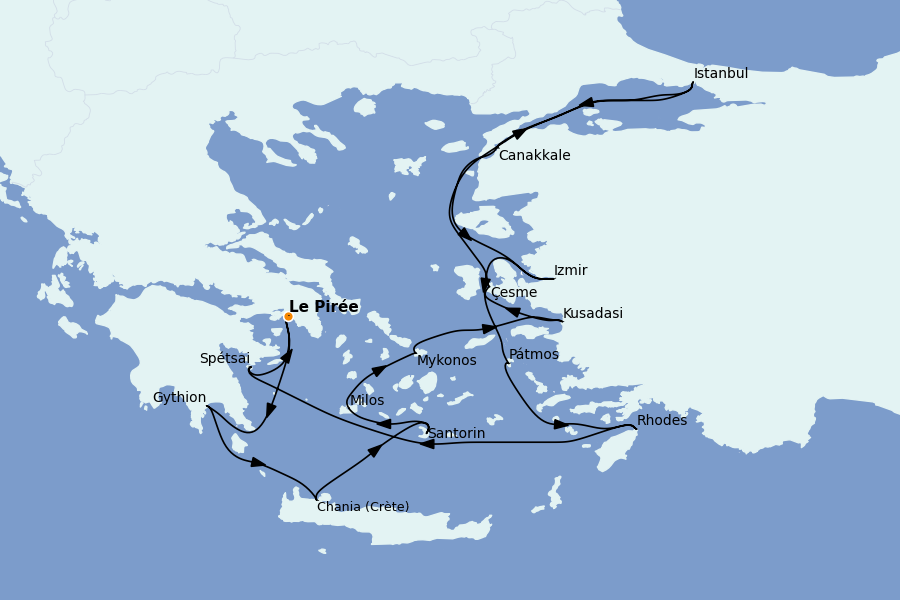 Itinéraire de la croisière Grèce & Adriatique 16 jours à bord du Seabourn Encore