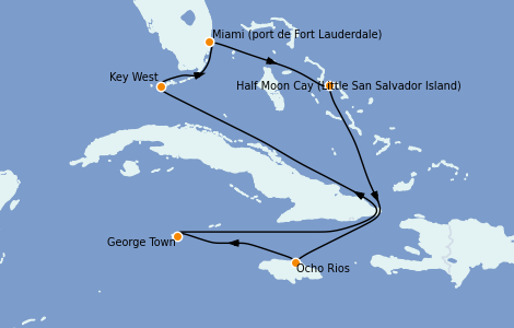Itinéraire de la croisière Caraïbes de l'Ouest 7 jours à bord du Ms Nieuw Statendam