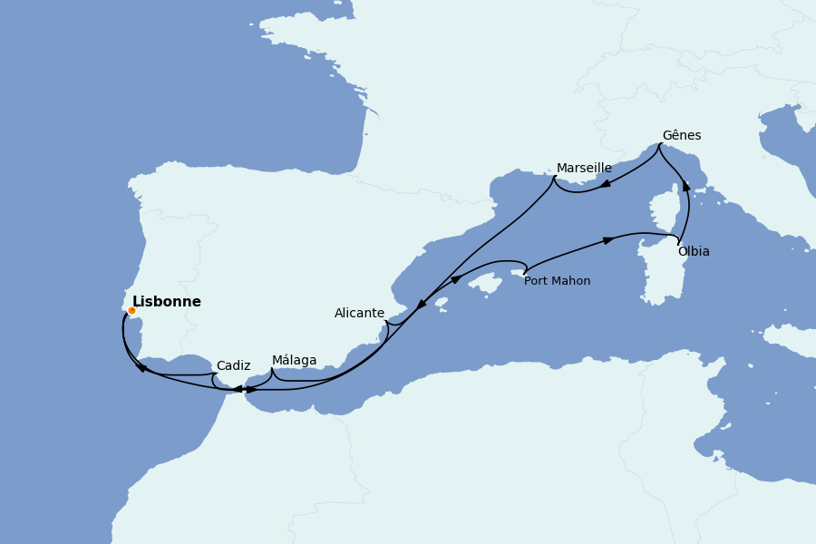 Itinéraire de la croisière Méditerranée Occidentale 10 jours à bord du MSC Opera