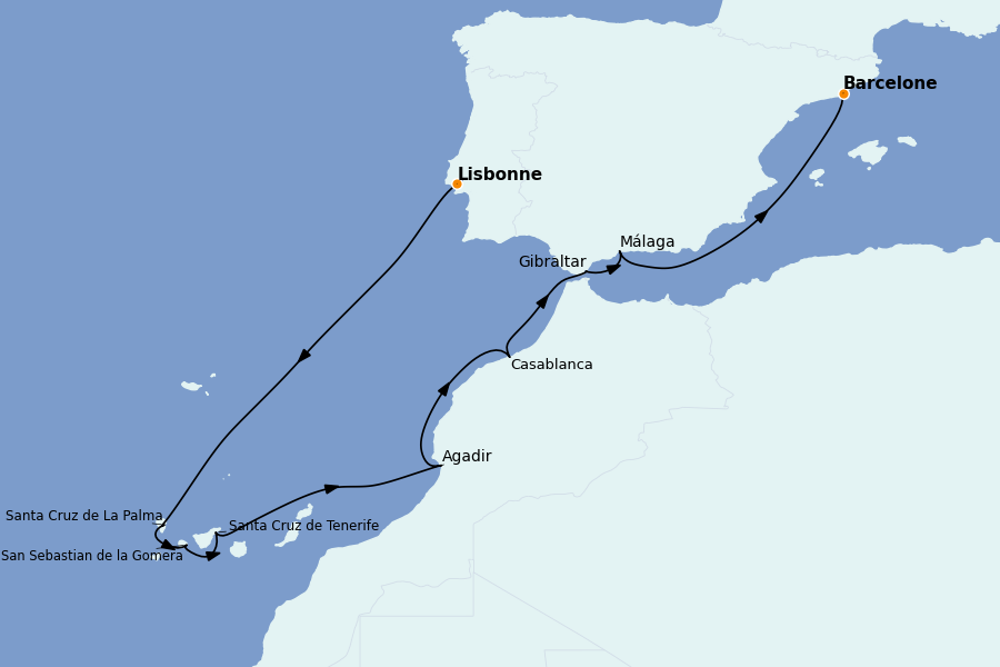 Itinéraire de la croisière Méditerranée 10 jours à bord du Seven Seas Voyager