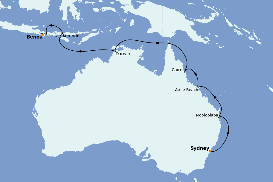 Itinéraire de la croisière Australie 2027 15 jours à bord du Vista