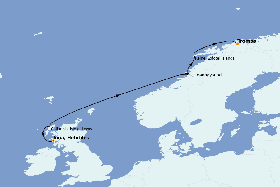 Itinéraire de la croisière Fjords & Norvège 13 jours à bord du Le Lyrial