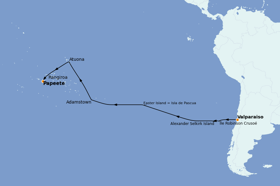 Itinéraire de la croisière Amérique du Sud 23 jours à bord du Silver Cloud Expedition