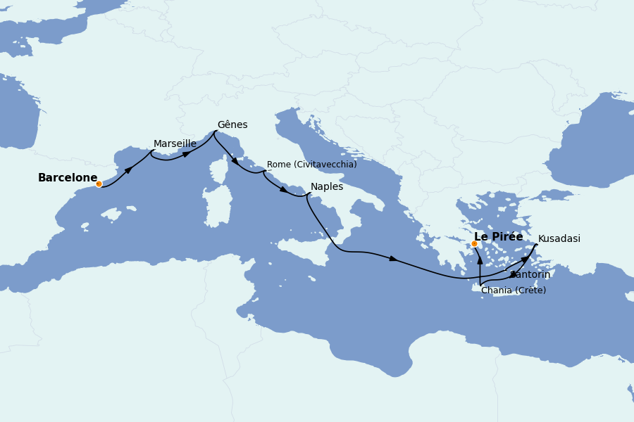 Itinéraire de la croisière Méditerranée Occidentale 9 jours à bord du Sun Princess