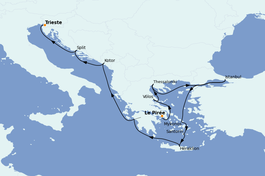 Itinéraire de la croisière Méditerranée Occidentale 14 jours à bord du Seven Seas Voyager