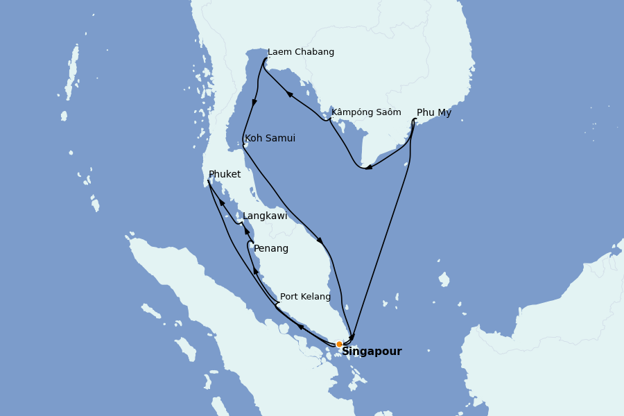 Itinéraire de la croisière Thaïlande, (Bali) Indonésie, Malaisie, Singapour, Vietnam, Birmanie, Philippines 14 jours à bord du Sapphire Princess