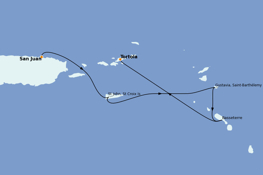 Itinéraire de la croisière Caraïbes de l'Est 11 jours à bord du Silver Ray