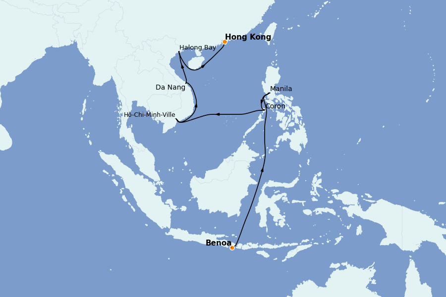 Itinéraire de la croisière Asie 18 jours à bord du Seabourn Odyssey