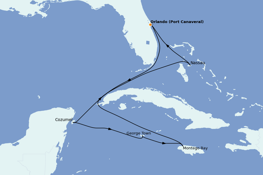 Itinéraire de la croisière Caraïbes de l'Ouest 7 jours à bord du MSC Grandiosa