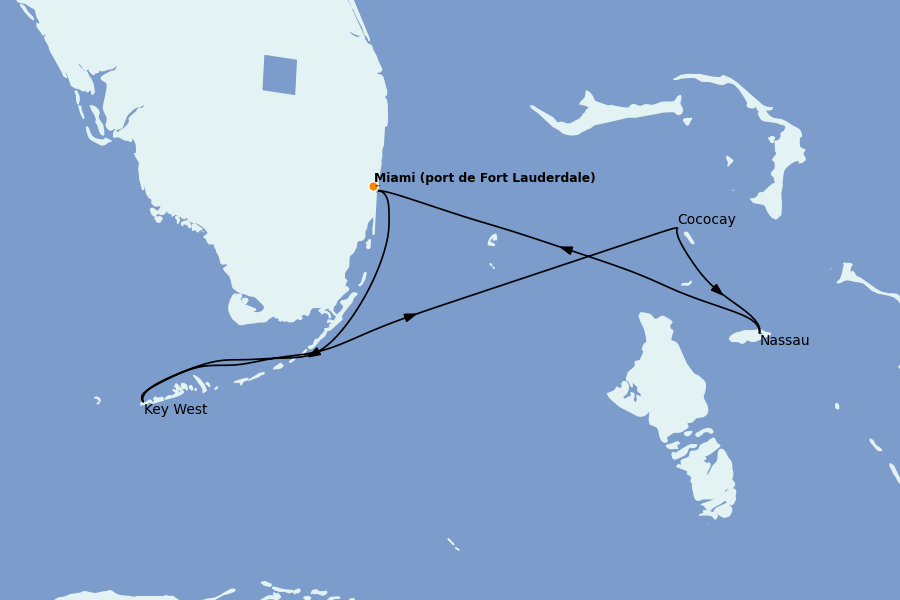 Itinéraire de la croisière Bahamas 4 jours à bord du Jewel of the Seas