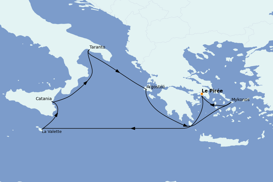 Itinéraire de la croisière Îles Grecques, Adriatique et Turquie - Méditerranée Orientale 7 jours à bord du Costa Fascinosa