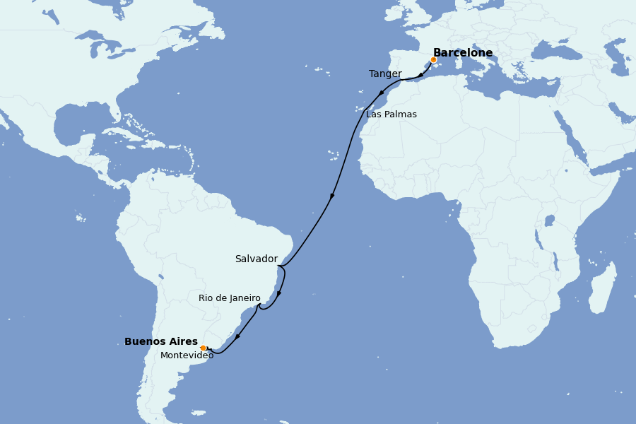 Itinerario del crucero TRASATLÁNTICOS 16 días a bordo del MSC Fantasia