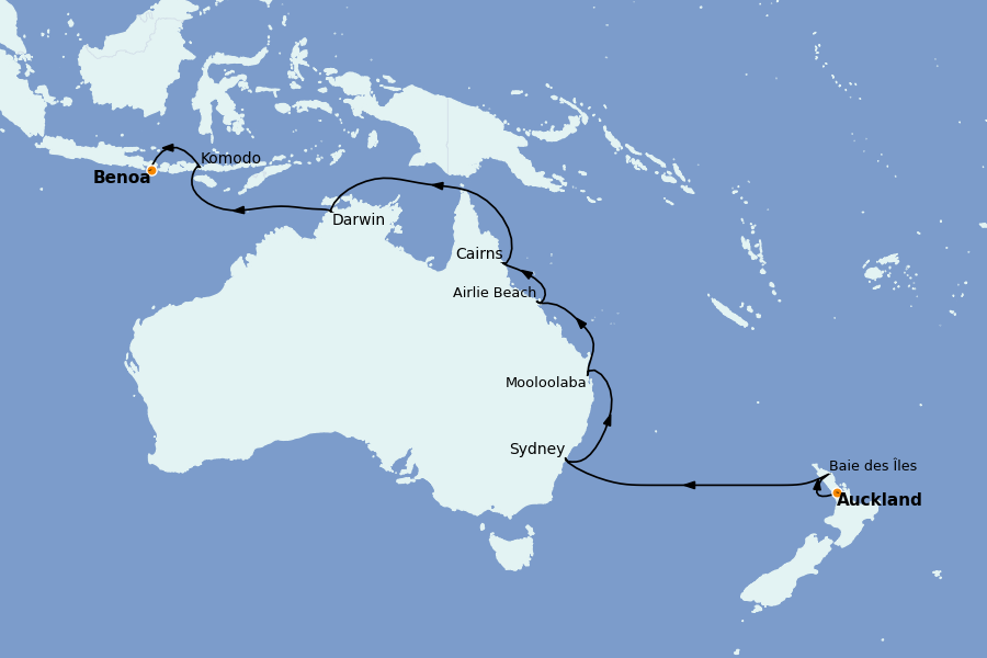 Itinéraire de la croisière Thaïlande, (Bali) Indonésie, Malaisie, Singapour, Vietnam, Birmanie, Philippines 18 jours à bord du Seven Seas Mariner