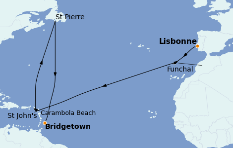 Itinéraire de la croisière Îles Canaries 14 jours à bord du Seabourn Ovation