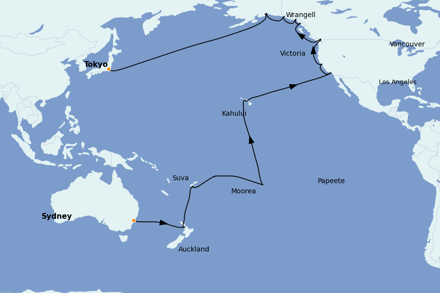 Itinerario del crucero TRASATLÁNTICOS 49 días a bordo del Grand Princess