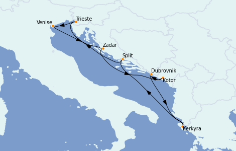 Itinéraire de la croisière Grèce & Adriatique 7 jours à bord du Costa Luminosa