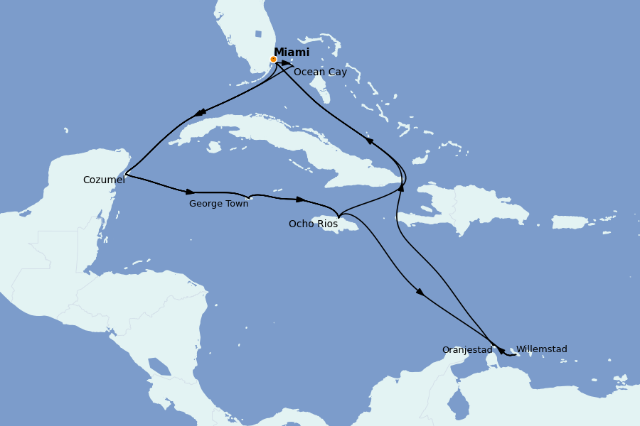 Itinéraire de la croisière Caraïbes de l'Est (Antilles) 17 jours à bord du MSC Divina