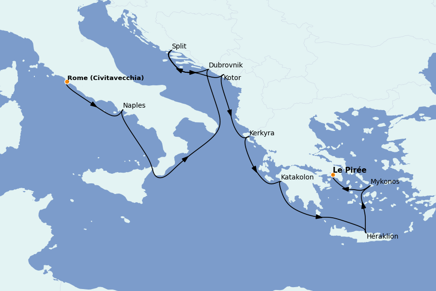 Itinéraire de la croisière Méditerranée Occidentale 10 jours à bord du Enchanted Princess