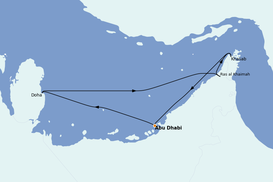 Itinéraire de la croisière Dubaï - Émirats 4 jours à bord du Celestyal Discovery