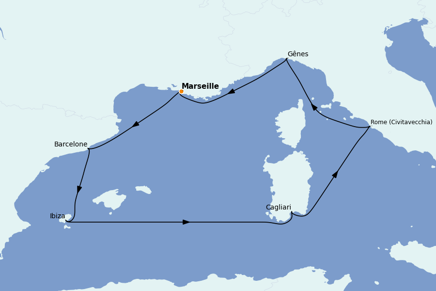 Itinéraire de la croisière Méditerranée 7 jours à bord du MSC Orchestra