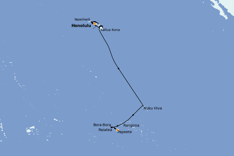 Itinéraire de la croisière Hawaii 15 jours à bord du Regatta