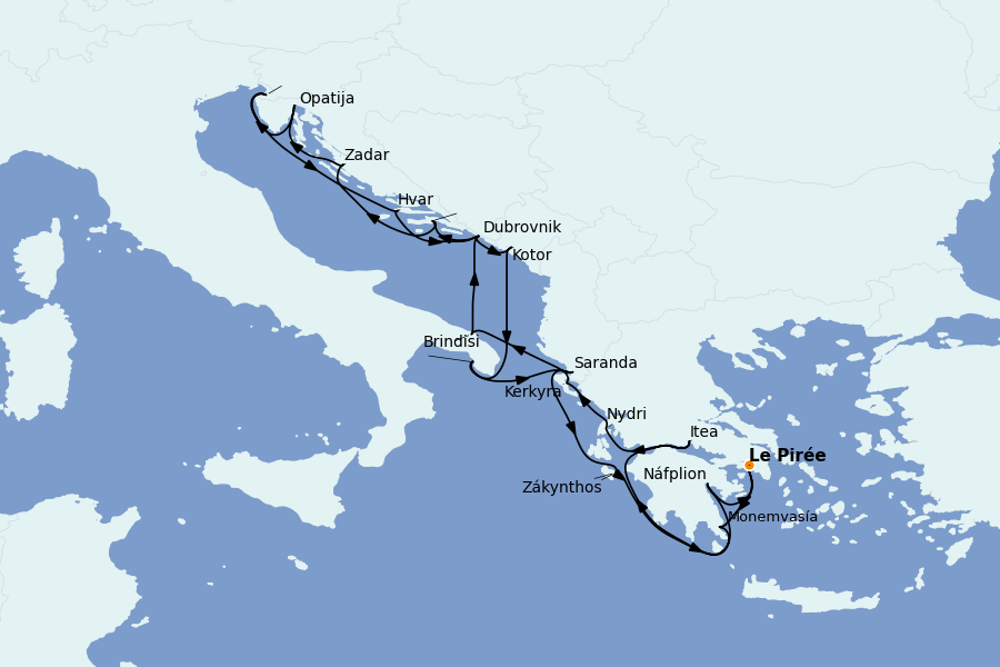 Itinéraire de la croisière Méditerranée Occidentale 21 jours à bord du Seabourn Encore