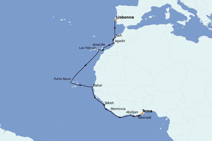 Itinéraire de la croisière Méditerranée Occidentale 20 jours à bord du Silver Wind