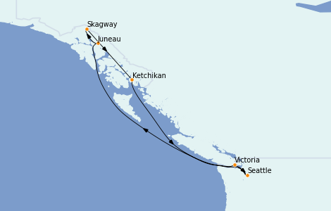 Itinéraire de la croisière Alaska 7 jours à bord du Crown Princess