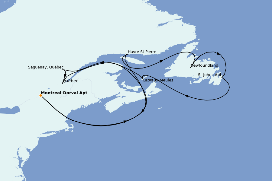 Itinéraire de la croisière Alaska, Canada et Glacières 12 jours à bord du Seabourn Ovation