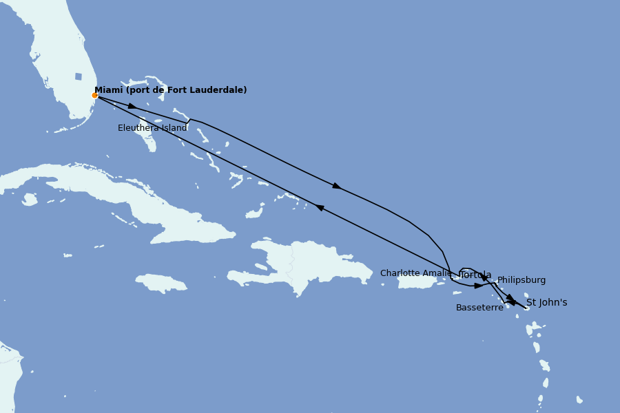 Itinéraire de la croisière Caraïbes de l'Est 10 jours à bord du Caribbean Princess