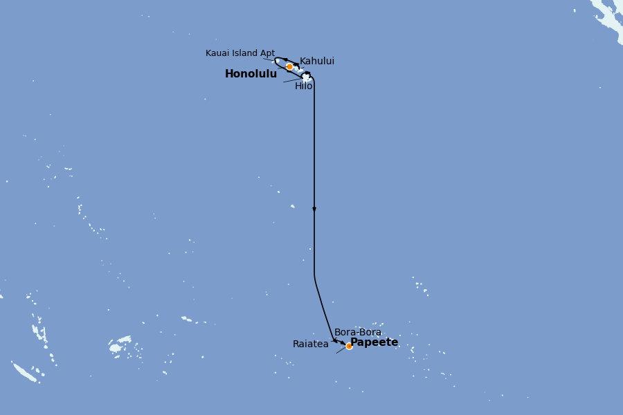Itinéraire de la croisière Hawaii 12 jours à bord du Norwegian Spirit