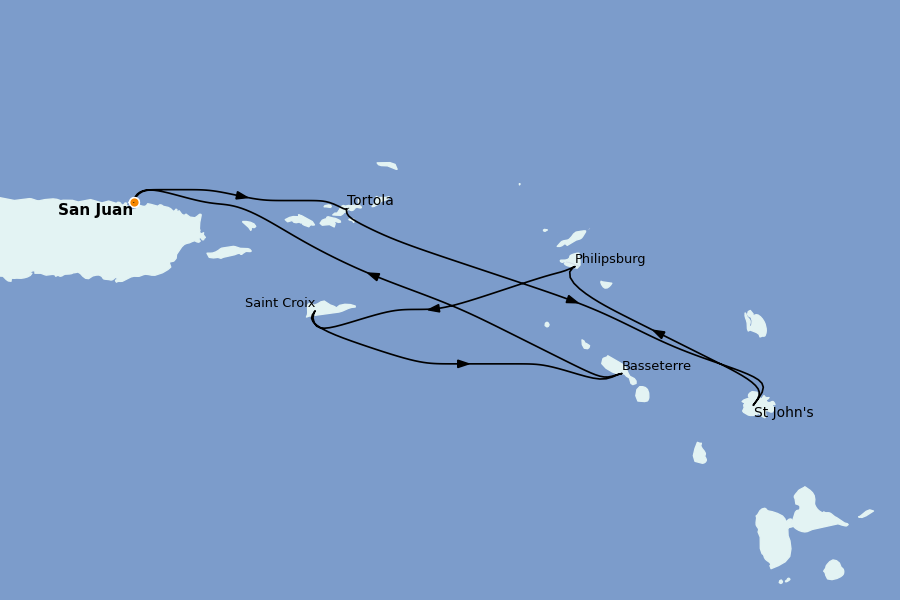 Itinéraire de la croisière Caraïbes de l'Est (Antilles) 7 jours à bord du Brilliance of the Seas