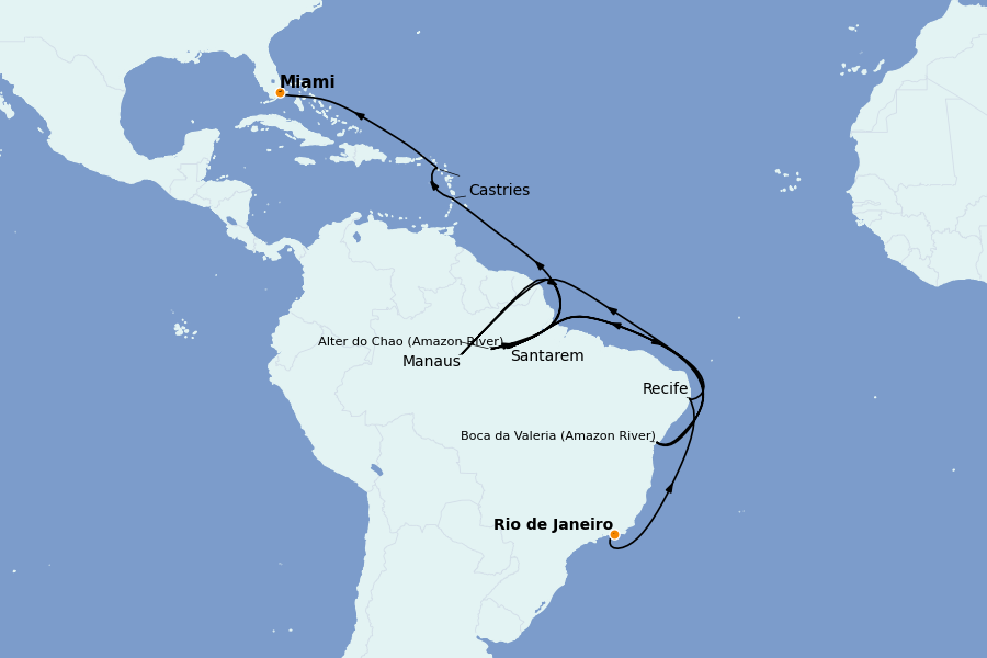 Itinéraire de la croisière Caraïbes de l'Est (Antilles) 21 jours à bord du Marina