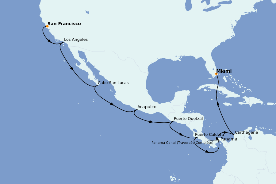 Itinéraire de la croisière Riviera Mexicaine 18 jours à bord du Norwegian Joy