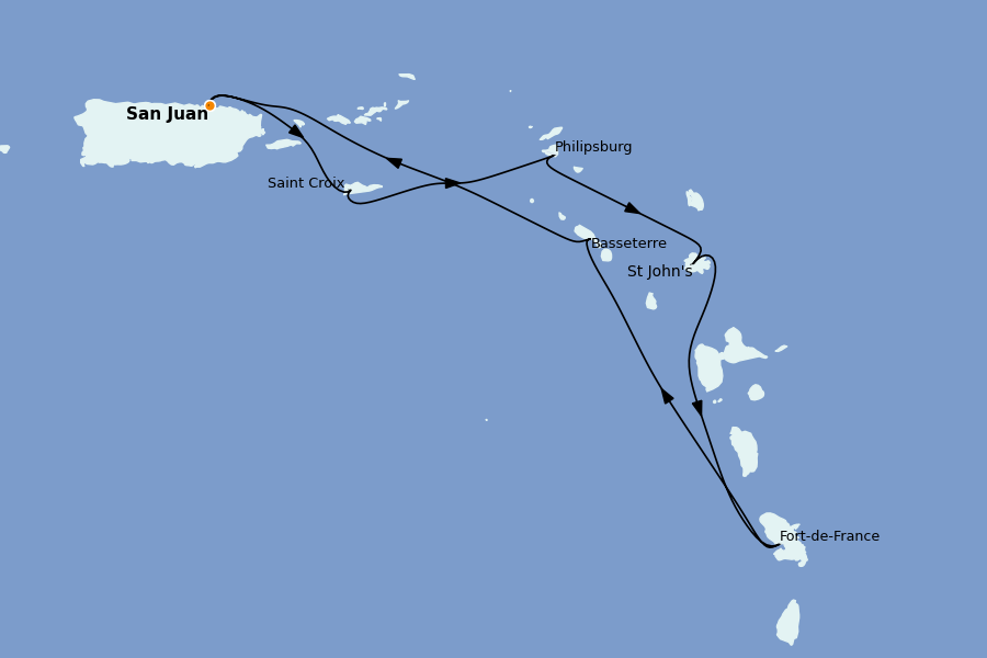 Itinéraire de la croisière Caraïbes de l'Est 7 jours à bord du Radiance of the Seas