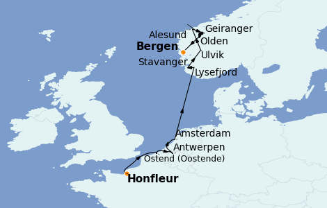 Itinéraire de la croisière Fjords & Norvège 11 jours à bord du Le Boréal